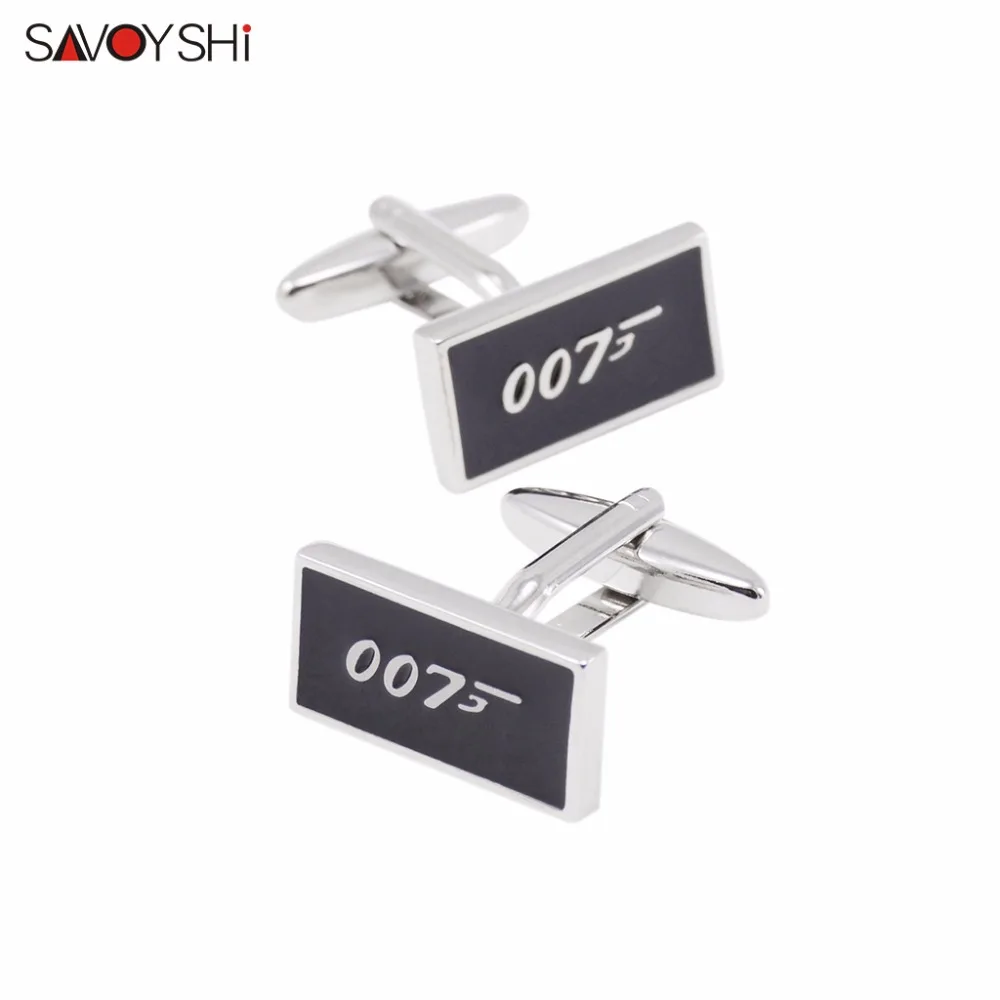 Cufflinks SAVOYSHI фильм 007 логотип запонки мужские запонки для рубашки высокого качества черные эмалированные запонки модные мужские брендовые ювелирные изделия - Окраска металла: Cufflinks