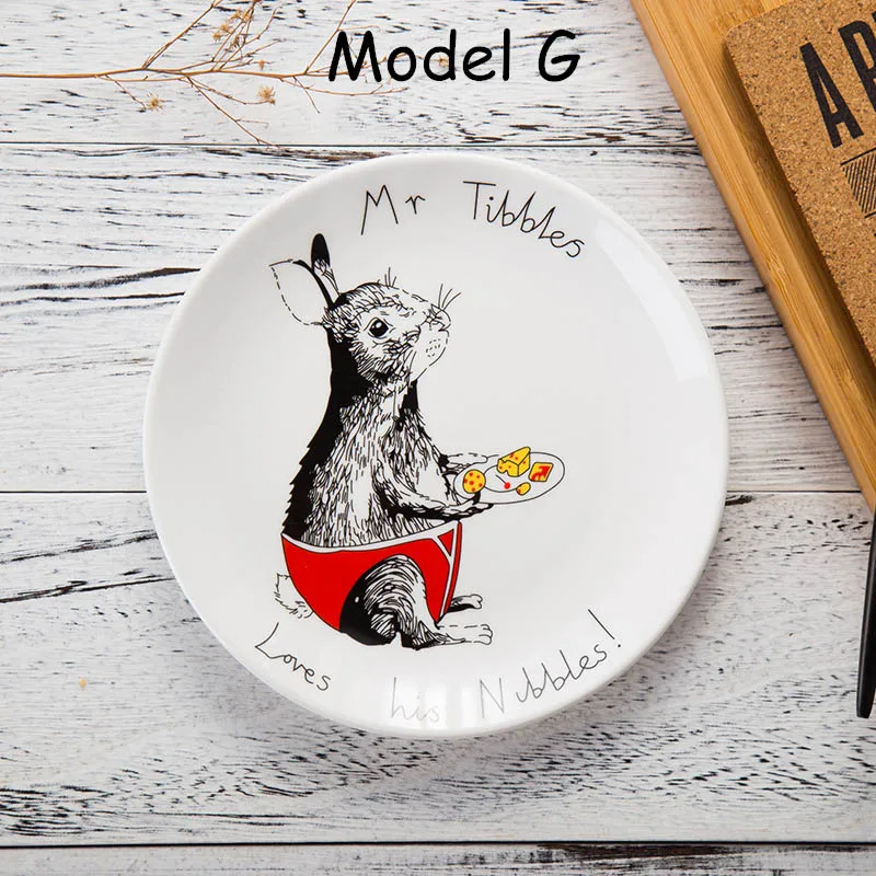 Model G 8 дюймов в глазури Decoratiom круглая тарелка съедобная ручная роспись животное блюдо керамическое плоское блюдо мультфильм столовая Посуда Рождественский подарок 1 шт - Цвет: Model G