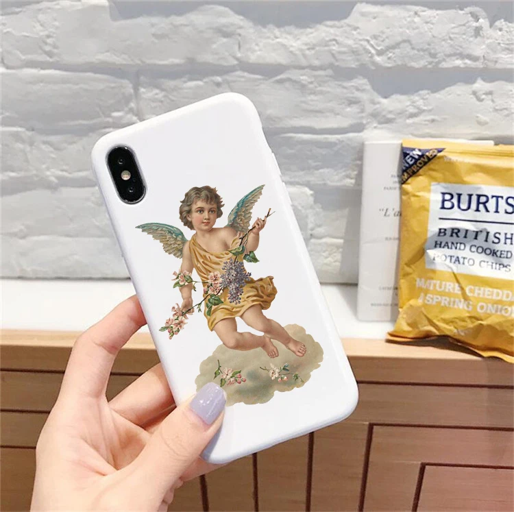 Чехол для телефона с ангелами возрождения iPhone X 7 Plus XS Цветочный мальчик мягкий