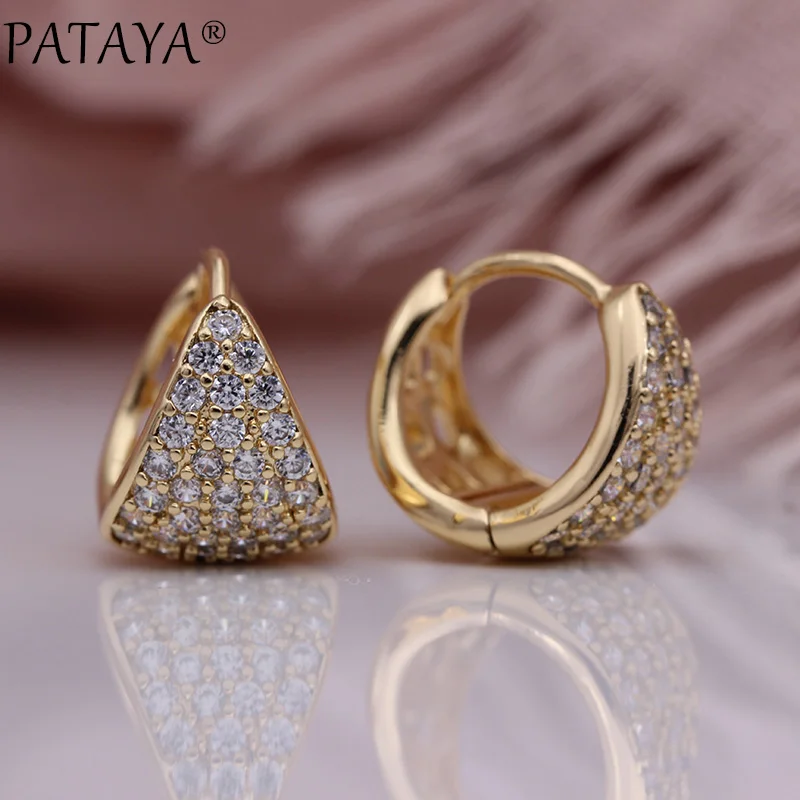 PATAYA, новинка, микро-воск, инкрустация, Роскошные серьги-капли, 585, розовое золото, натуральный циркон, треугольные круглые серьги для женщин, хорошее модное ювелирное изделие
