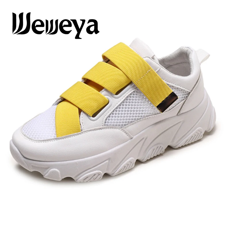 Спортивная обувь для бега на толстой подошве желтого цвета женские кроссовки