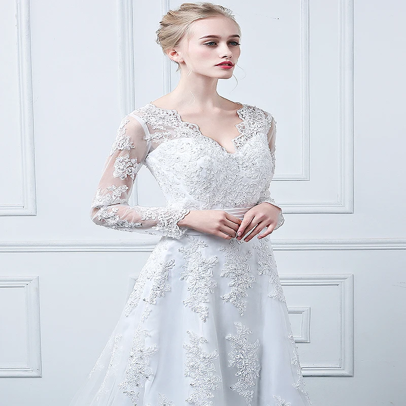 WUZHIYI Vestidos De Noivas V Neck Wedding Dresses Boho Lace Appliques Pleated A Line Bridal Gowns Custom Made Robe Mariee | Свадьбы и