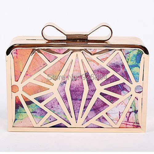 Цветная PU модная индивидуальная открытая металлическая мини-сумка-клатч с