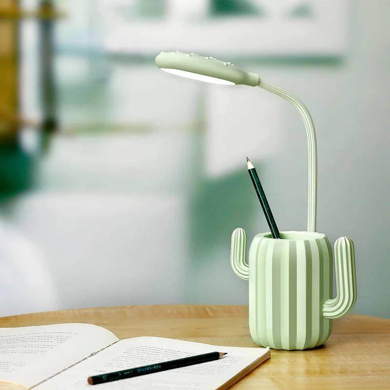 Decorative Usb Charge Flexible Eye-care Led Charging Touch Night Light Cactus Table Lamp Bedside Reading With Pen Holder | Лампы и