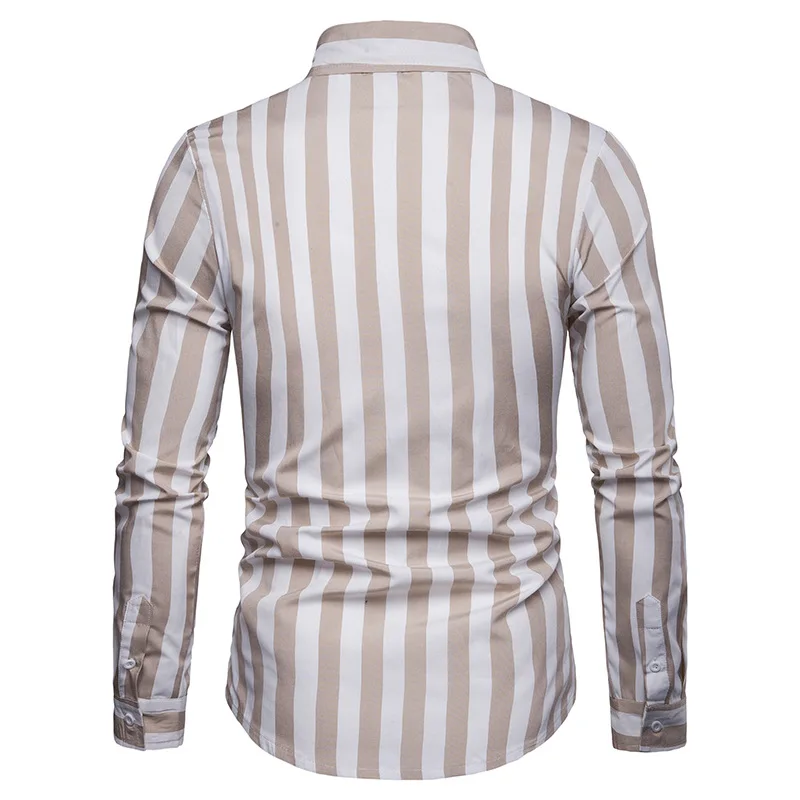 Синяя рубашка в полоску Для мужчин 2019 Фирменная Новинка Бизнес Повседневная Slim Fit