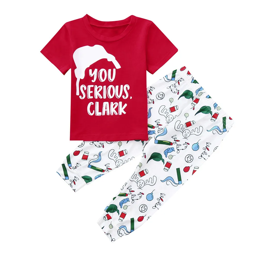 Одежда для девочек футболка с надписью маленьких топы + штаны рождественские