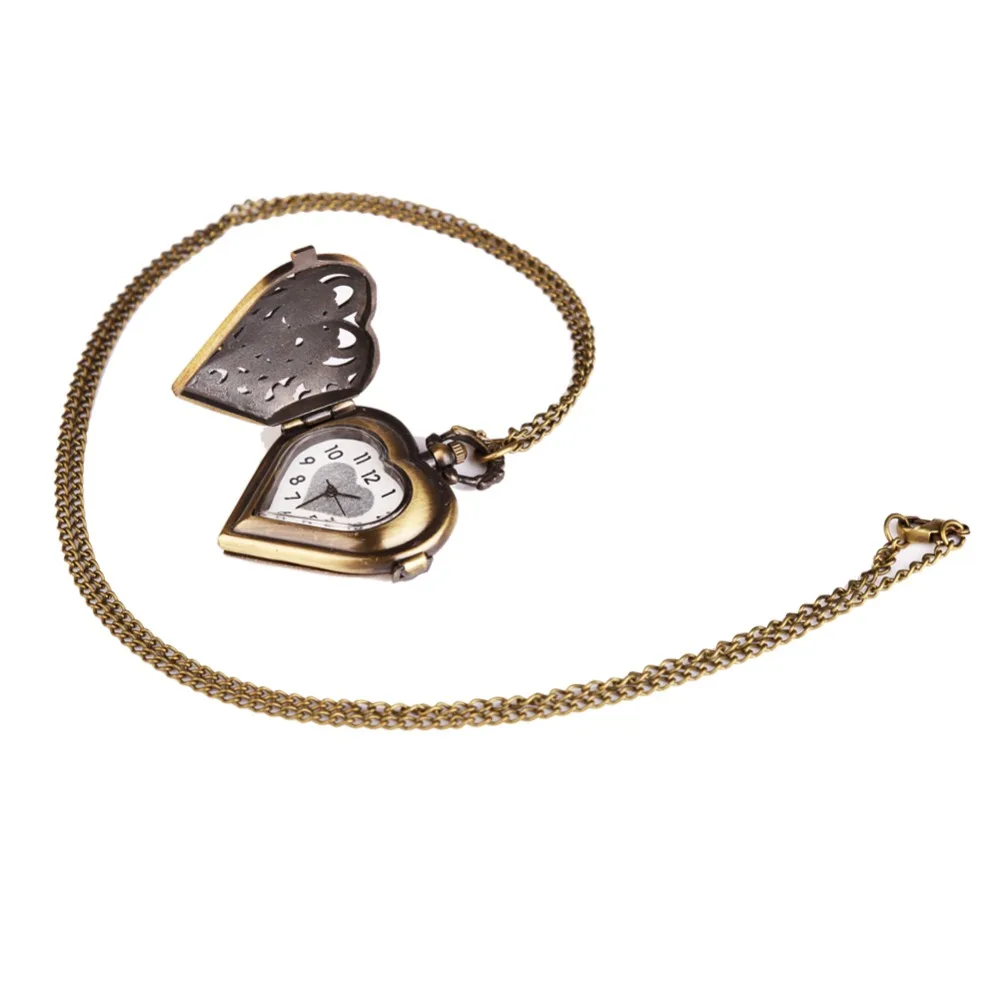 

Vintage Bronze Women's Necklace Quartz Pocket Watch Pendant Chain Steampunk