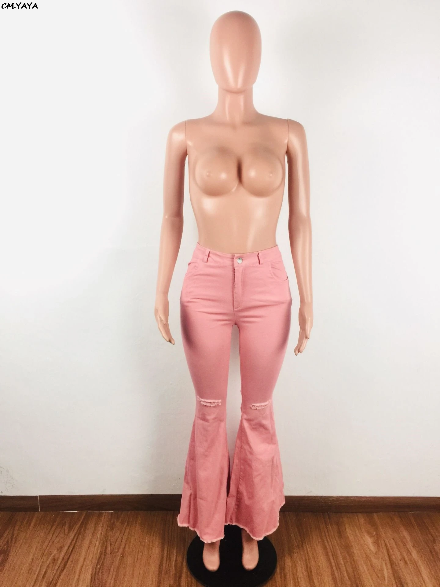 Новинка, женские летние рваные длинные джинсовые штаны с высокой талией на молнии, хип-хоп Уличная одежда, длинные джинсы штаны GLA3109