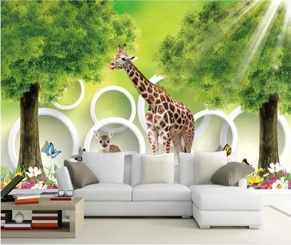 Пользовательский фото настенная бумага 3D стерео круг зеленое дерево Солнечный