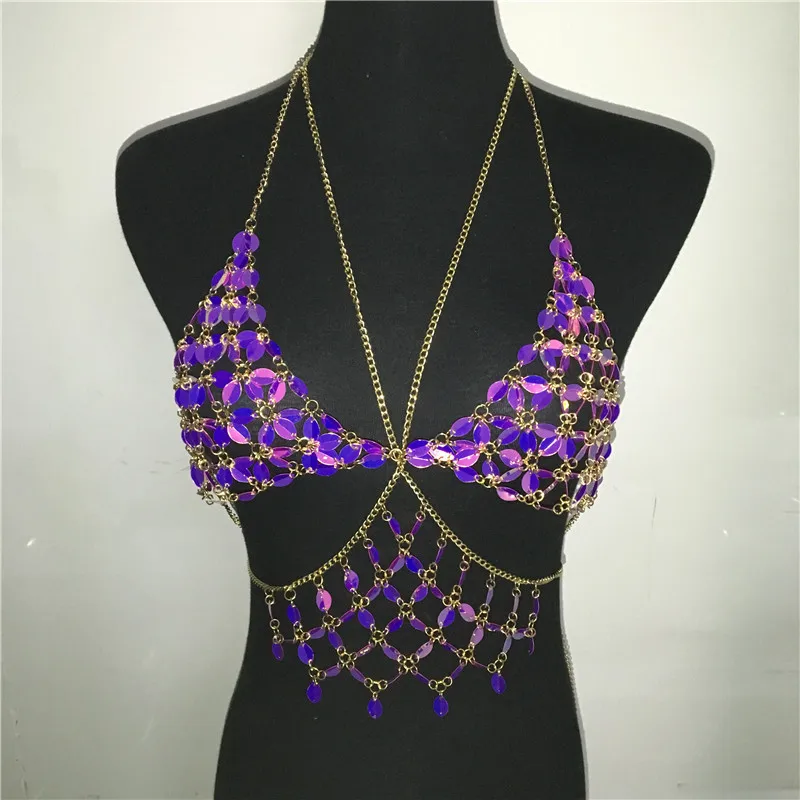 Топ женский из 2 предметов с блестками и цепочкой открытый кроп-топ пляжный