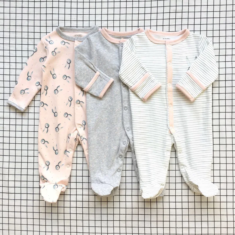 3 PCS Baby Romper Long Sleeves Cotton Baby Pajamas Cartoon Printed Newborn Baby Girls Boys Clothes Baby Clothing Newborn