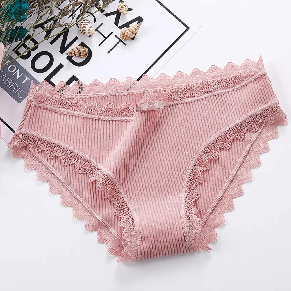 Briefs Soft Sexy Lace Elastic Thread Panties Lingerie Girls Breathable Cotton Solid Crotch Bowknot Intimates Women Underwear |