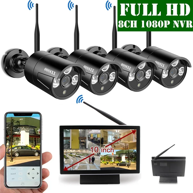 Черный OOSSXX 8CH 1080P Беспроводной NVR комплект 10' монитор беспроводной CCTV 4 шт 1080P Крытый Открытый IP камера система видеонаблюдения - Цвет: Черный