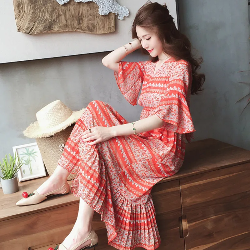 Повседневное летнее платье из шифона женское сексуальное с треугольным вырезом