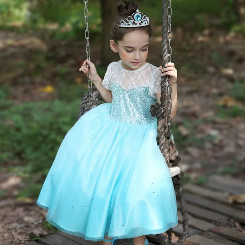 dress Костюмы принцессы Золушки и Эльзы для девочек, кружевное платье-пачка с блёстками вечерние Роскошные платья на день рождения, Хэллоуин, Рождество, наряд, накидка - Цвет: dress