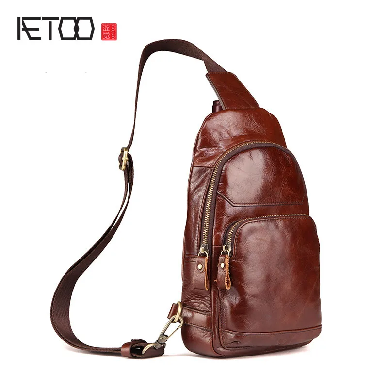 AETOO кожаная мужская грудь оптовая продажа первый слой кожи сумка через плечо для