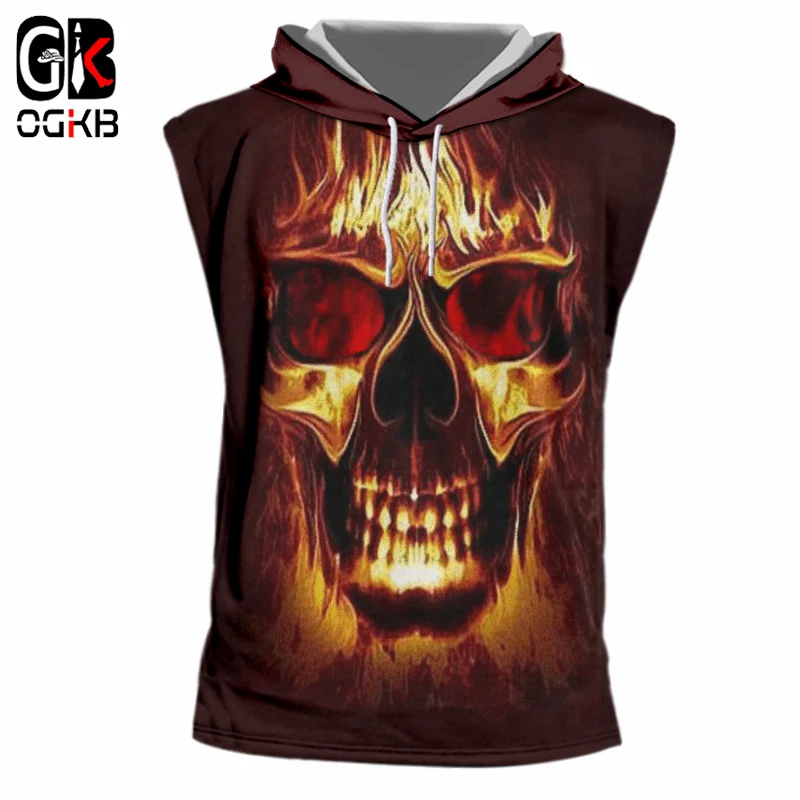 OGKB летний топ на бретелях с капюшоном для женщин/мужчин крутой принт Пламя Череп