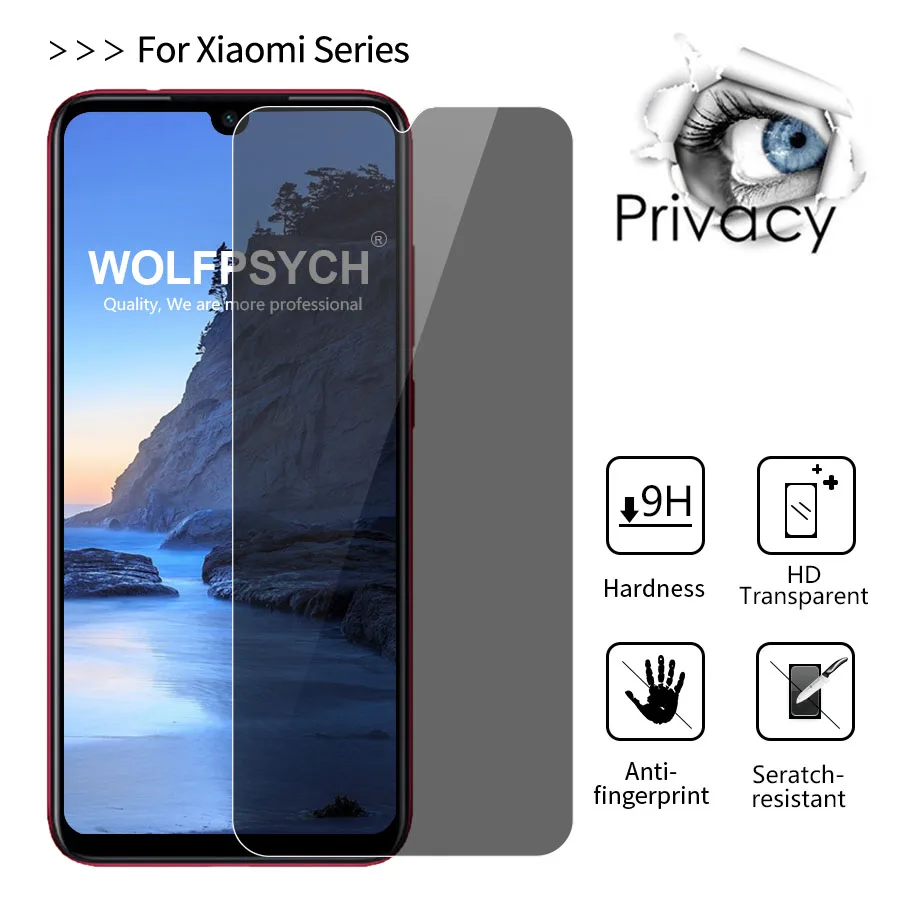 WOLFPSYCH 9H Privacy Anti Spy Tempered Glass Screen Protector Film For Xiaomi Redmi Note 7 6 5 pro Protective | Мобильные телефоны