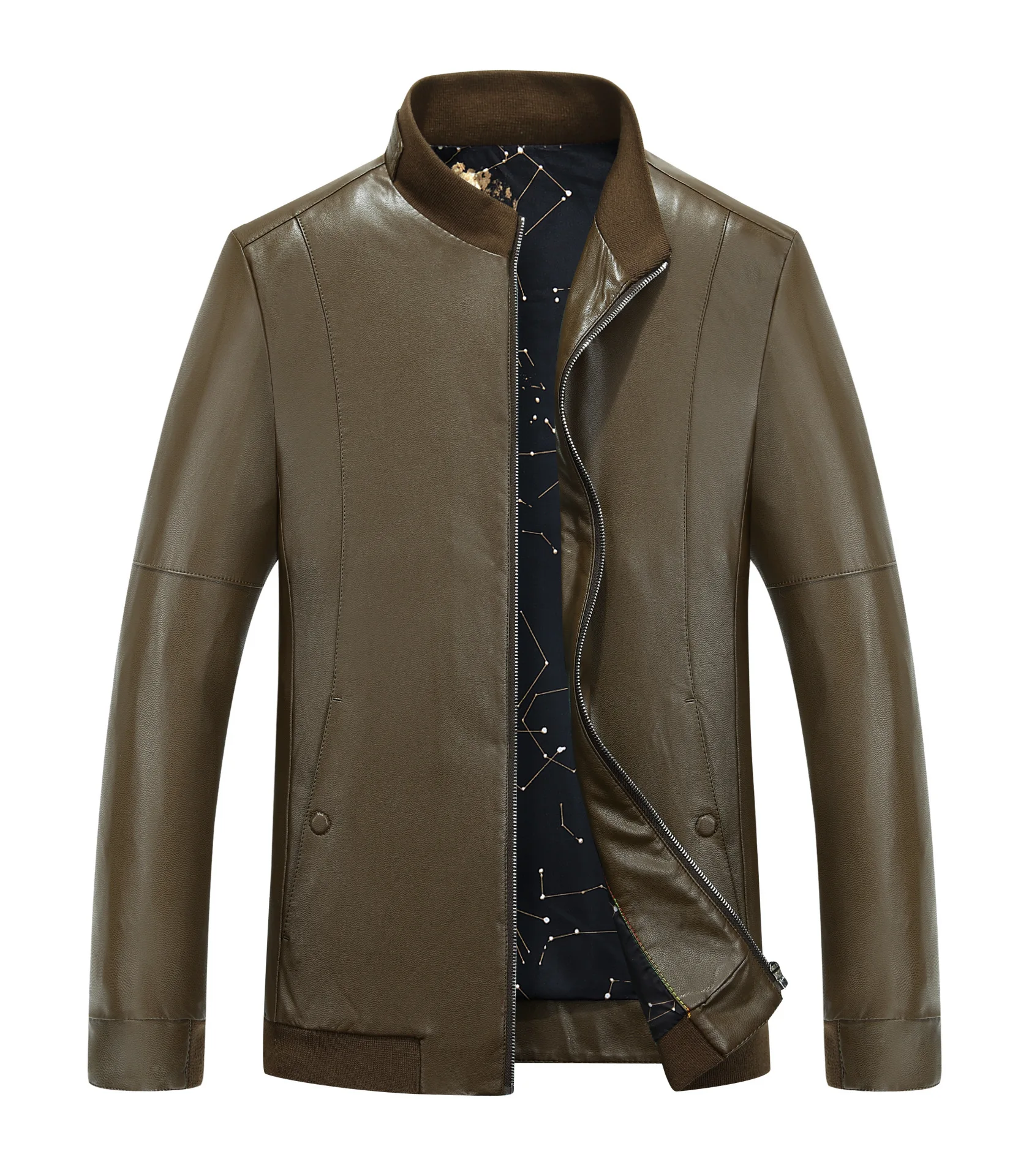 

8016 Men's Clothing Stand Collar Youth Slim Thin Genuine Leather Coat Polish Man Spring &Autumn Jacket