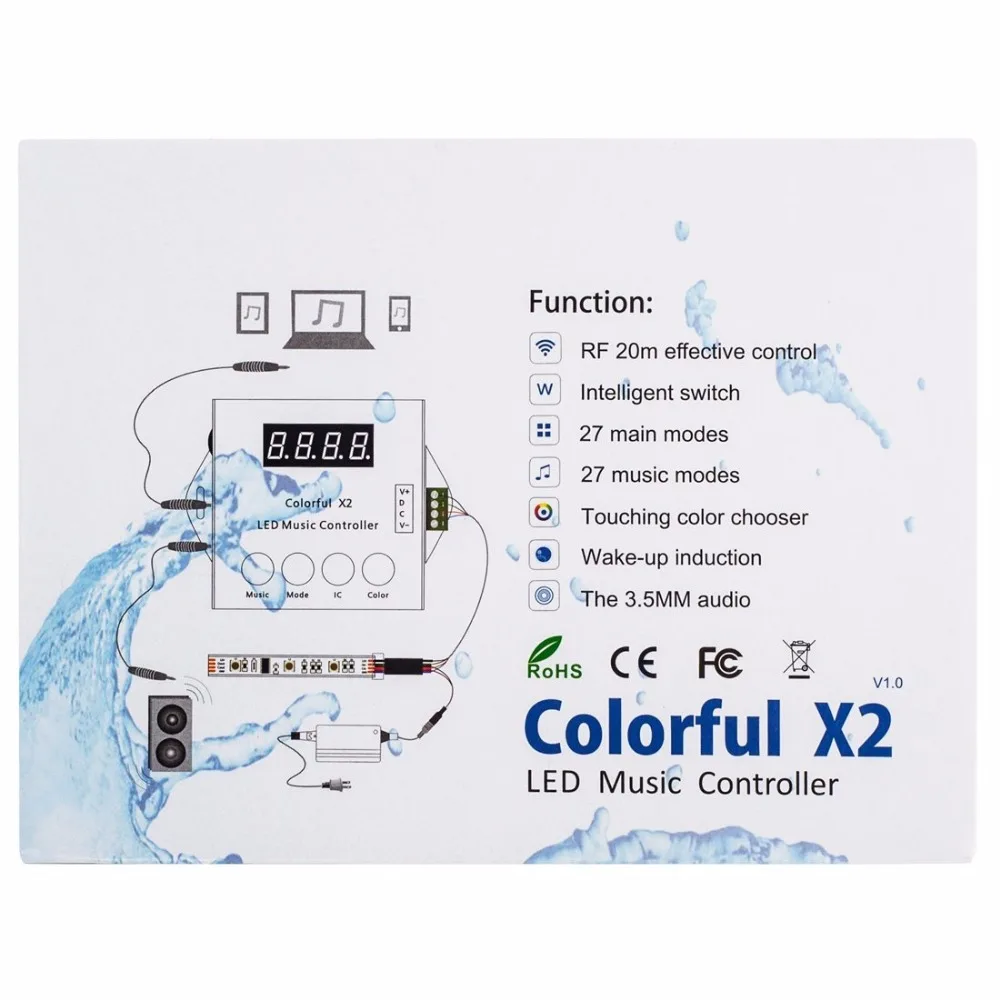 WS2812B WS2811/WS2813/USC1903 музыкальный контроллер красочный x2 для светодиодных лент модули; DC5V-24V Макс 1000 пикселей с RF сенсорным пультом дистанционного управления