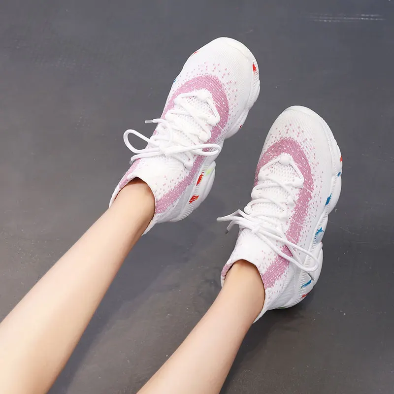 Кроссовки женская обувь эластичная вязаная Chaussures Femme на плоской платформе