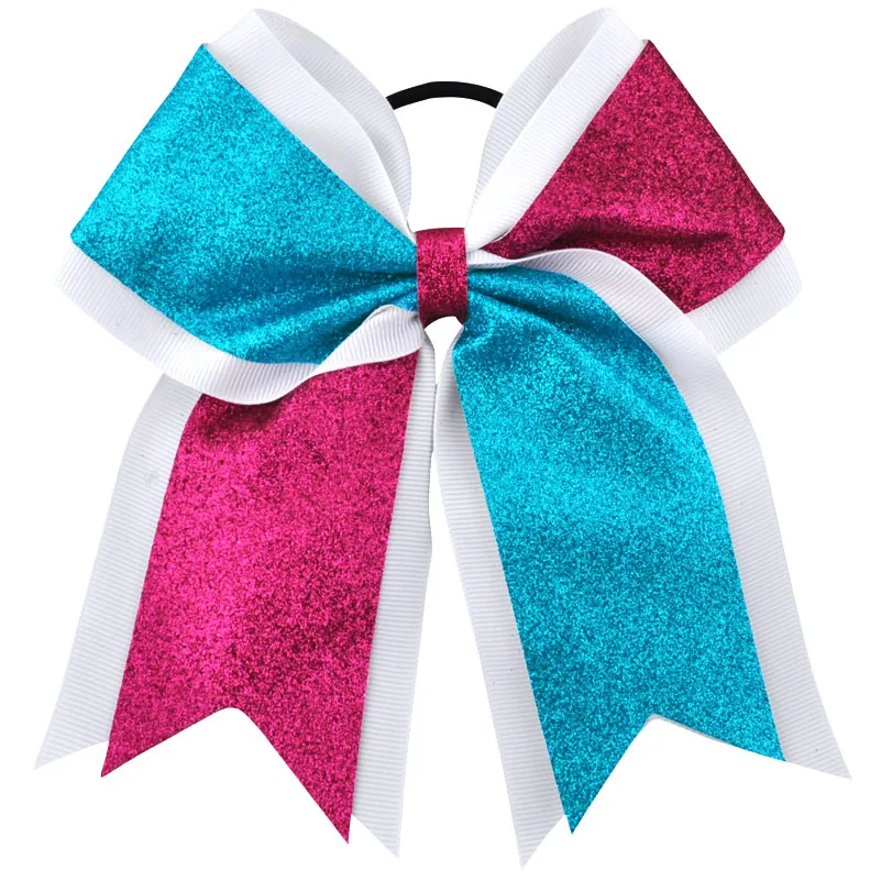 5 Blue and Rose 7 дюймов, 1 шт., модный бант для чирлидинга для девочек, модные блестящие эластичные резинки для волос с блестками, очаровательные ленты, банты, полосатые аксессуары для волос - Цвет: 5 Blue and Rose