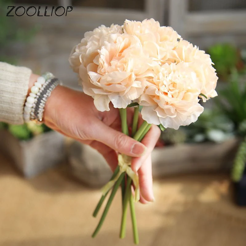 Artificial Flowers Peony Bouquet for Wedding Decoration 5 Heads Peonies Fake Home Decor Silk Hydrangeas Cheap Flower | Дом и сад