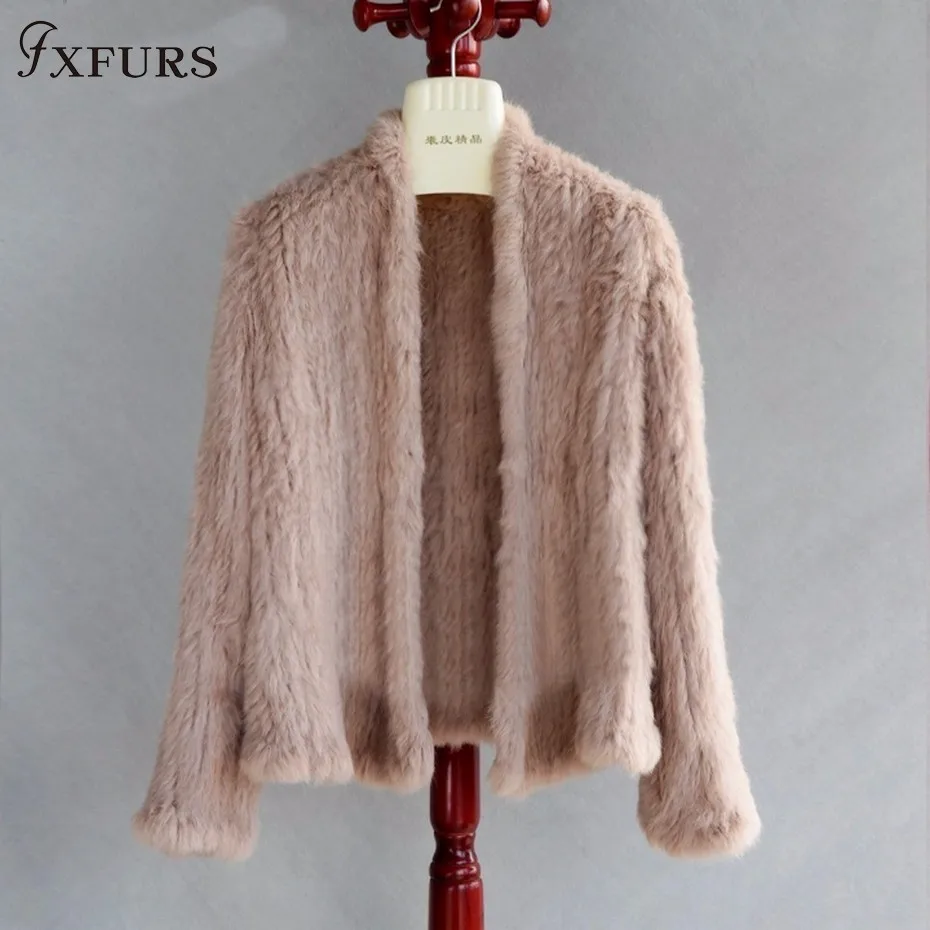 lotus powder FXFURS натуральный мех кролика пальто модные меховые куртки зимняя теплая верхняя одежда кролика меховой кардиган женский стиль - Цвет: lotus powder