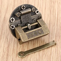 1set vintage antique iron jewelry wooden box padlock chinese old brass padlock for suitcase drawer cabinet key 3318mm