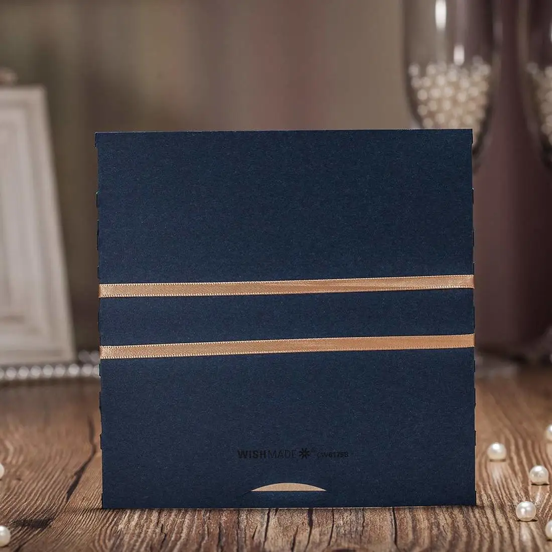 50Pcs Blue Laser Cut Wedding Invitations Cards Happy Birthday Gift Greeting Card with Envelopes and Handmade Ribbon Decorations | Дом и сад