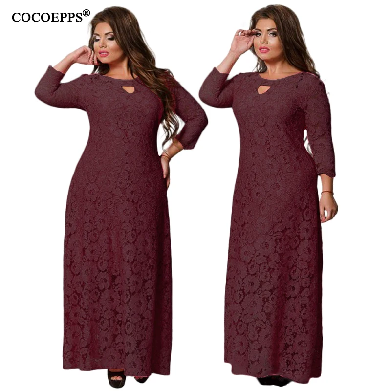 Модные платья размера плюс для женщин vestidos femininos 5XL 6XL женское платье осень зима теплое кружевное платье с круглым вырезом