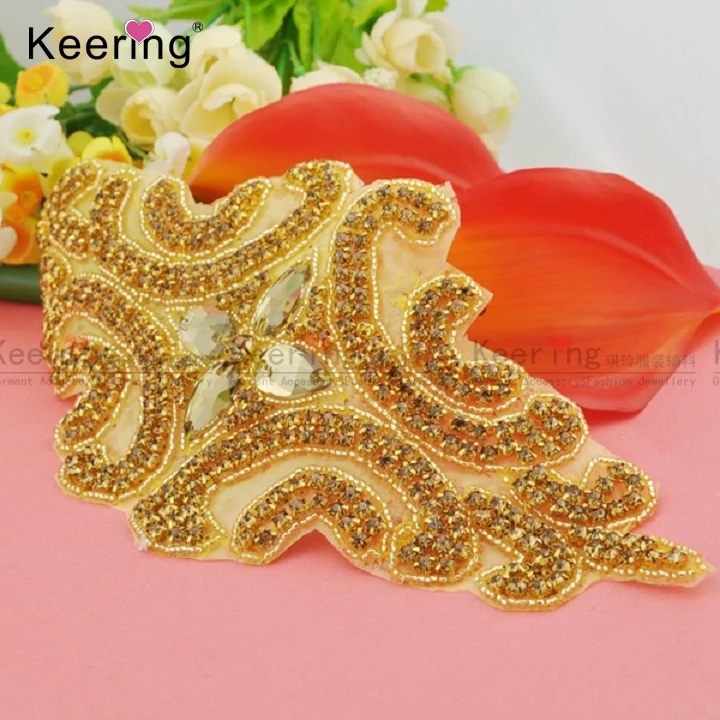 Милый дизайн блестящая аппликация Золотая со стразами для платья WRA-424 | Дом и сад