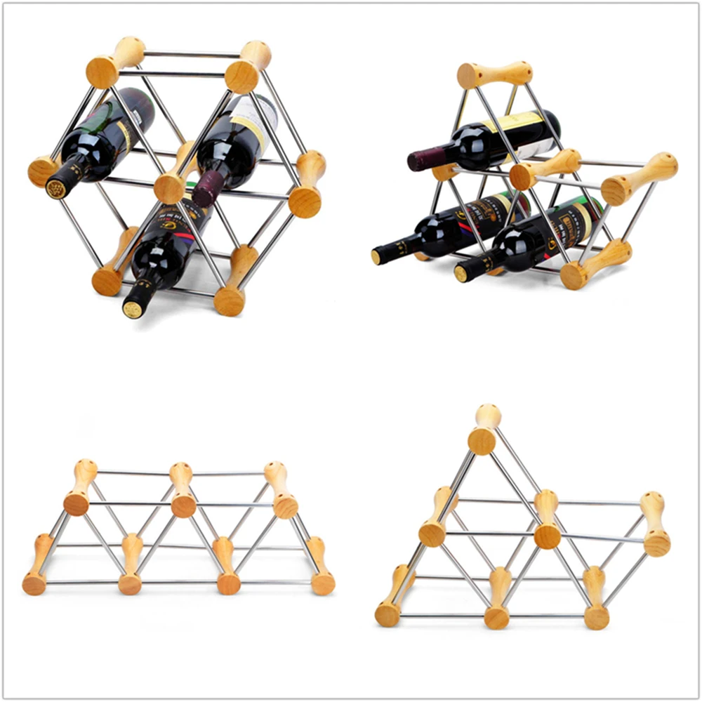 Самодельная деревянная и нержавеющая сталь Винная стойка держатель бутылки