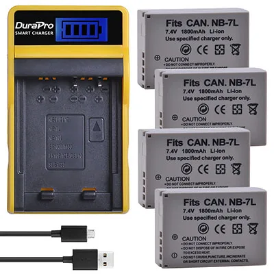 4 Battery Set Литий-ионная батарея DuraPro 1800mAh NB-7L NB7L NB 7L+ зарядное устройство USB lcd для цифровых камер Canon PowerShot G10 G11 G12 SX30 SX30IS - Цвет: 4 Battery Set