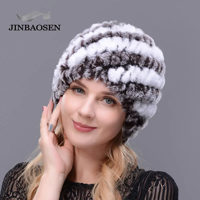 COLOR47 JINBAOSEN Женская модная меховая шапка из кроличьего меха, двойная теплая вязаная шапка из натурального меха, шапка из меха норки, зимняя туристическая Лыжная шапка - Цвет: COLOR47
