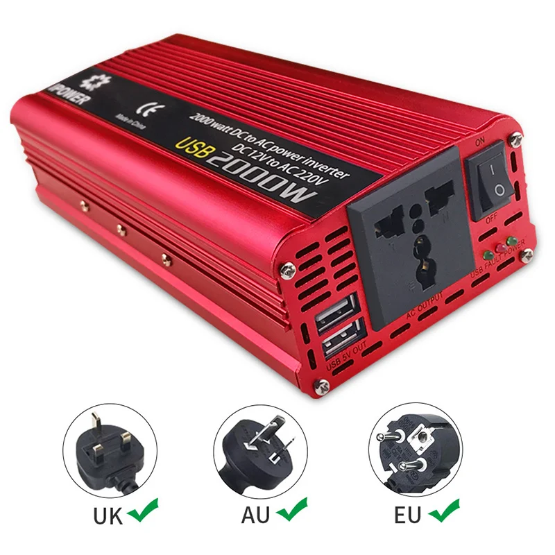 Двойной USB 2000 Вт AC/DC 12V к переменному току 220V Портативный автомобиля Мощность инвертор Зарядное устройство адаптер конвертер DC 12 В переменный ток 220 Модифицированная синусоида