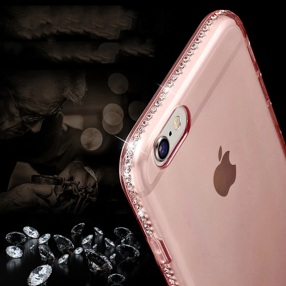 Женский блестящий чехол бампер из ТПУ с бриллиантами для iphone 7 SE 5 5S 6 6s 8 Plus X XR XS MAX =