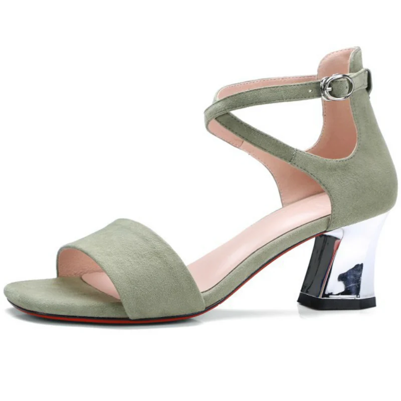 США 5-9 Размер 2017 Лето женщины натуральной овчины кожа толщиной высокие каблуки