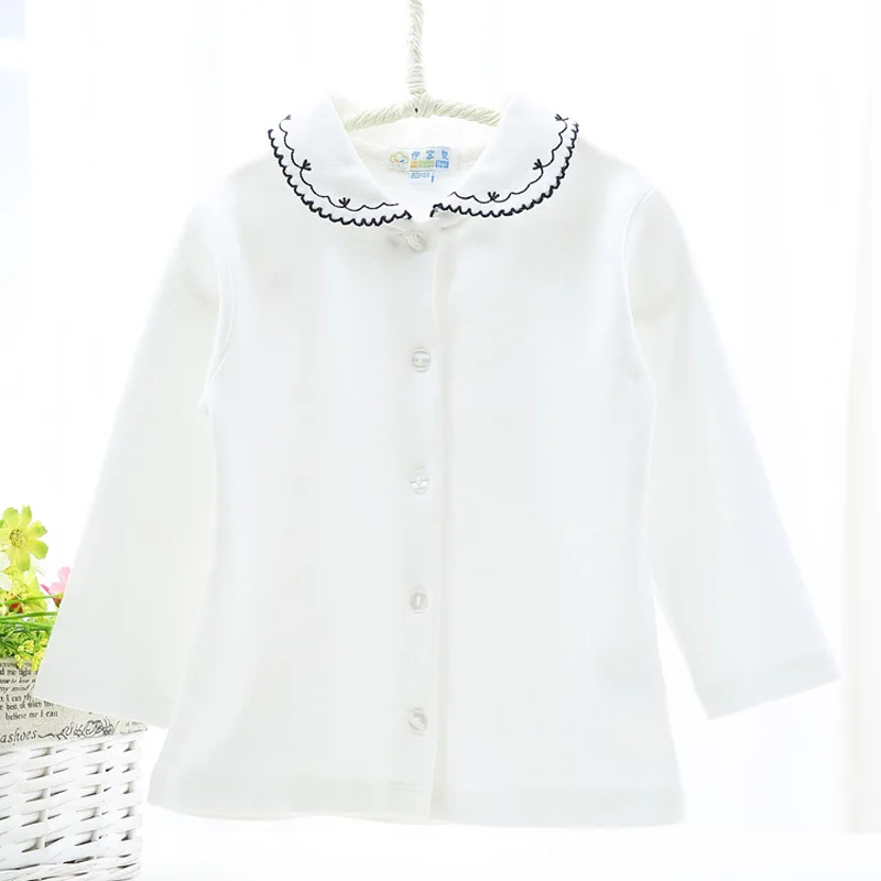 Baby clothes embroidery cute neck girls t shirt long sleeves white baby children clothing t-shirt kids | Мать и ребенок