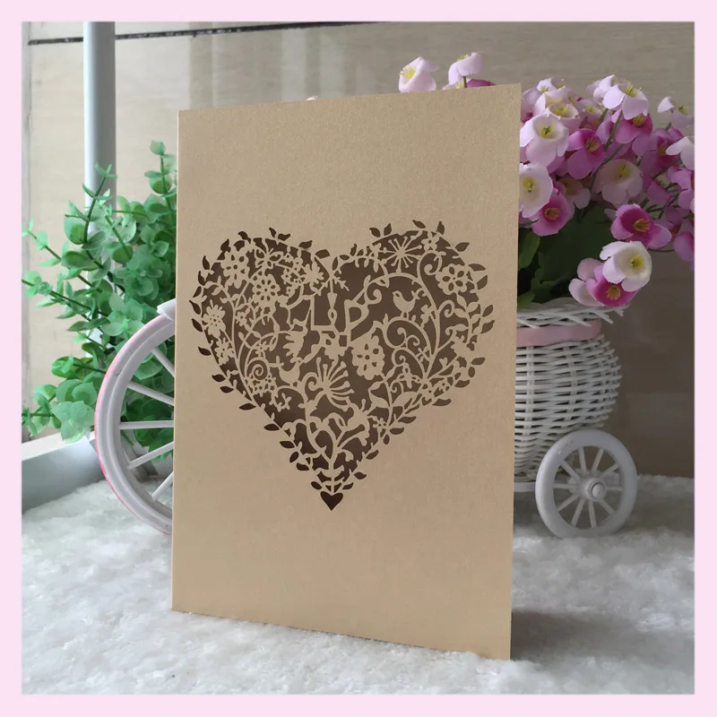 Free Shipping 30pcs/lot Heart Shaped Laser Cut Wedding Invitation Card with 21 various colors for your choose greeting cards | Дом и сад