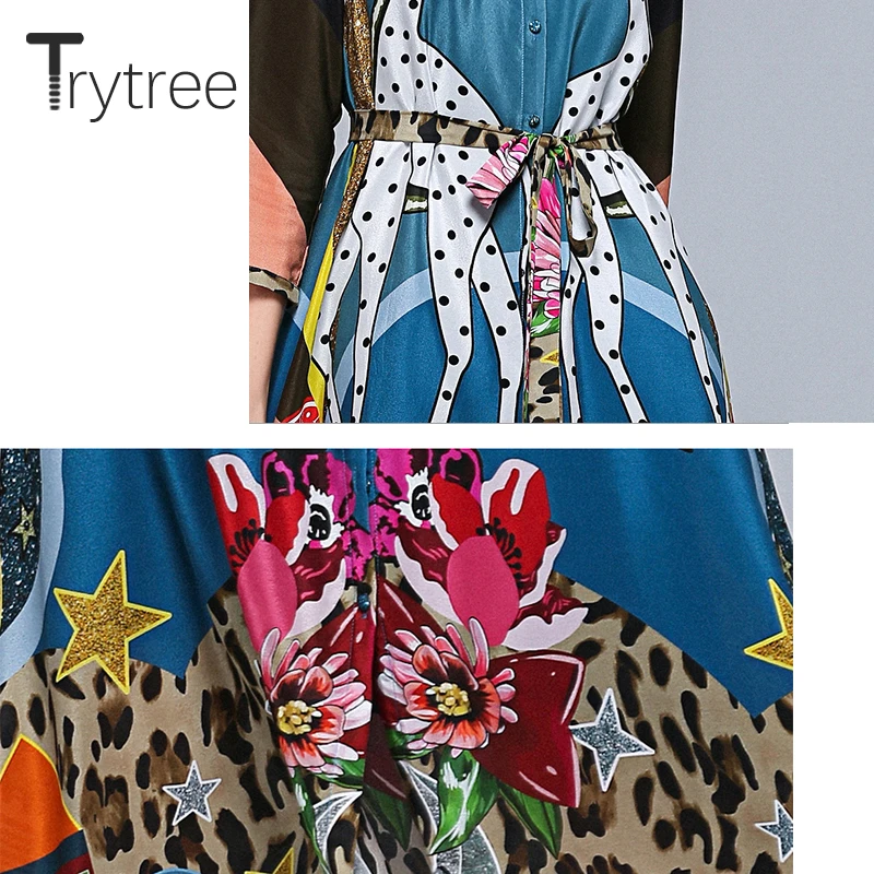 Trytree лето осень высокая улица печати Жираф Стенд воротник рубашка платье для