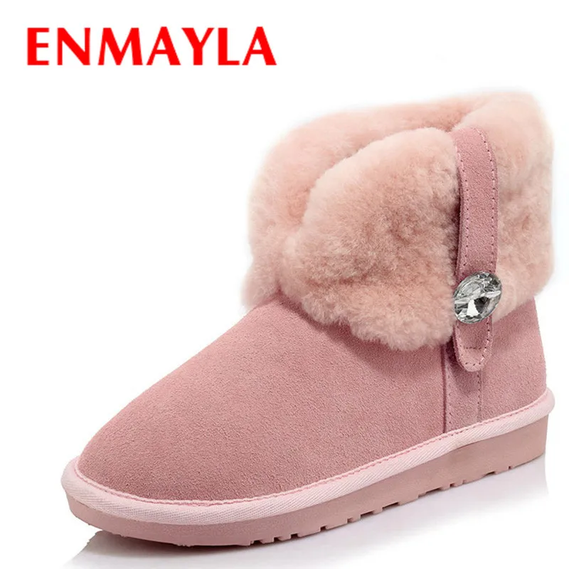 

ENMAYLA Ankle Boots for Women Flats Shoes Rhinestone Charms Shoes Woman Winter Boots Flats Platform Shoes Warm Fur Snow Boots
