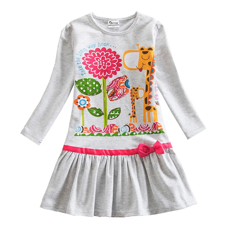 Dxton Girls Winter Dress Appliques Flower Kids Clothing Stripes Long Sleeve Princess Dots for Children | Детская одежда и обувь