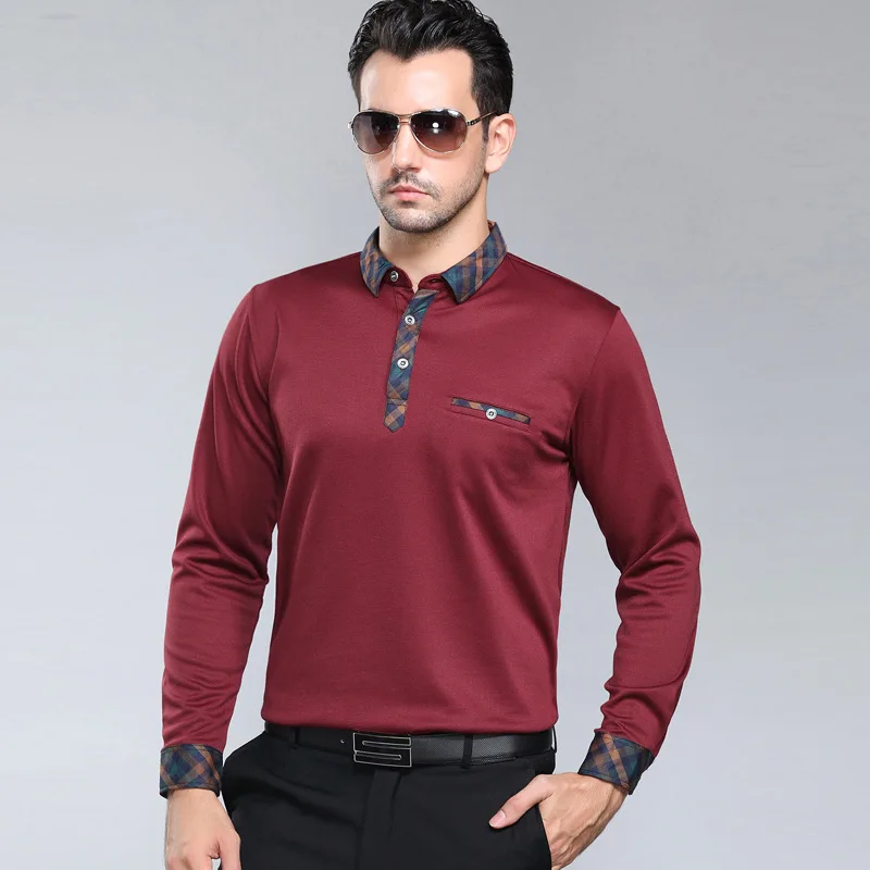 

2020 new fashion polo homme middle-aged male spring autumn men's father put mens long sleeve shirts polo solid breathable camisa