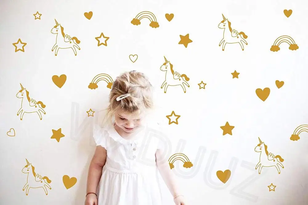 

Unicorn Rainbow Star Heart Wall Decal Removable Vinyl Wall Stickers for Baby Kids Boys Girls Bedroom Nursery Art Decor Poster