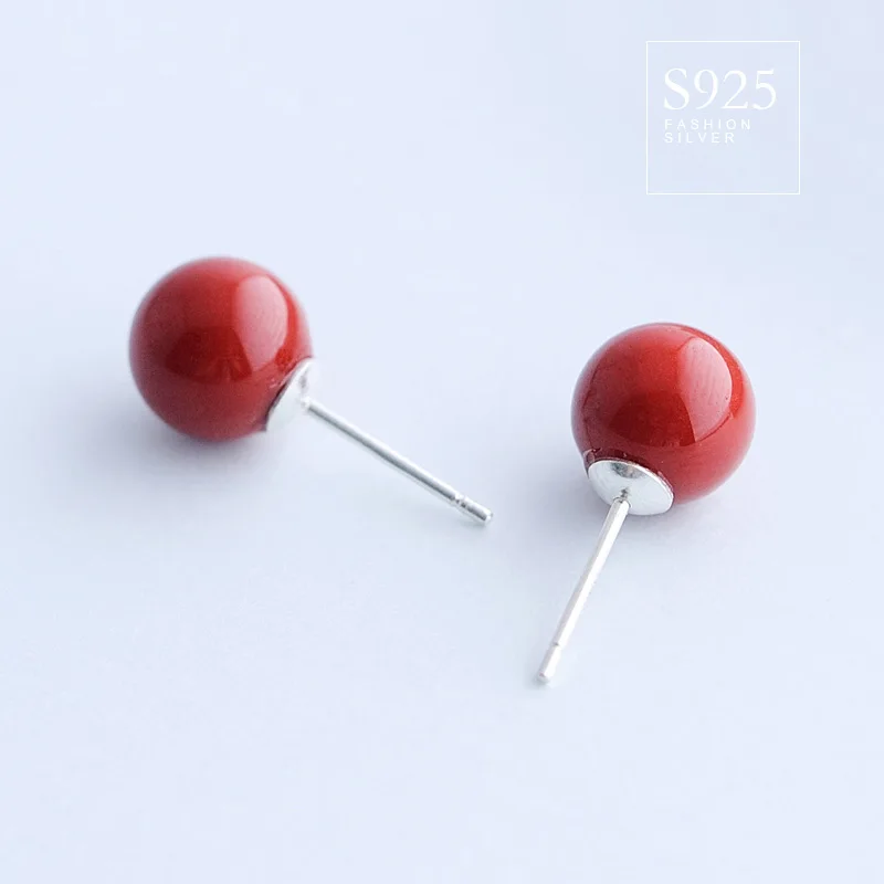 

925 pure white nail female round red earrings, simple temperament, anti allergy for women gift