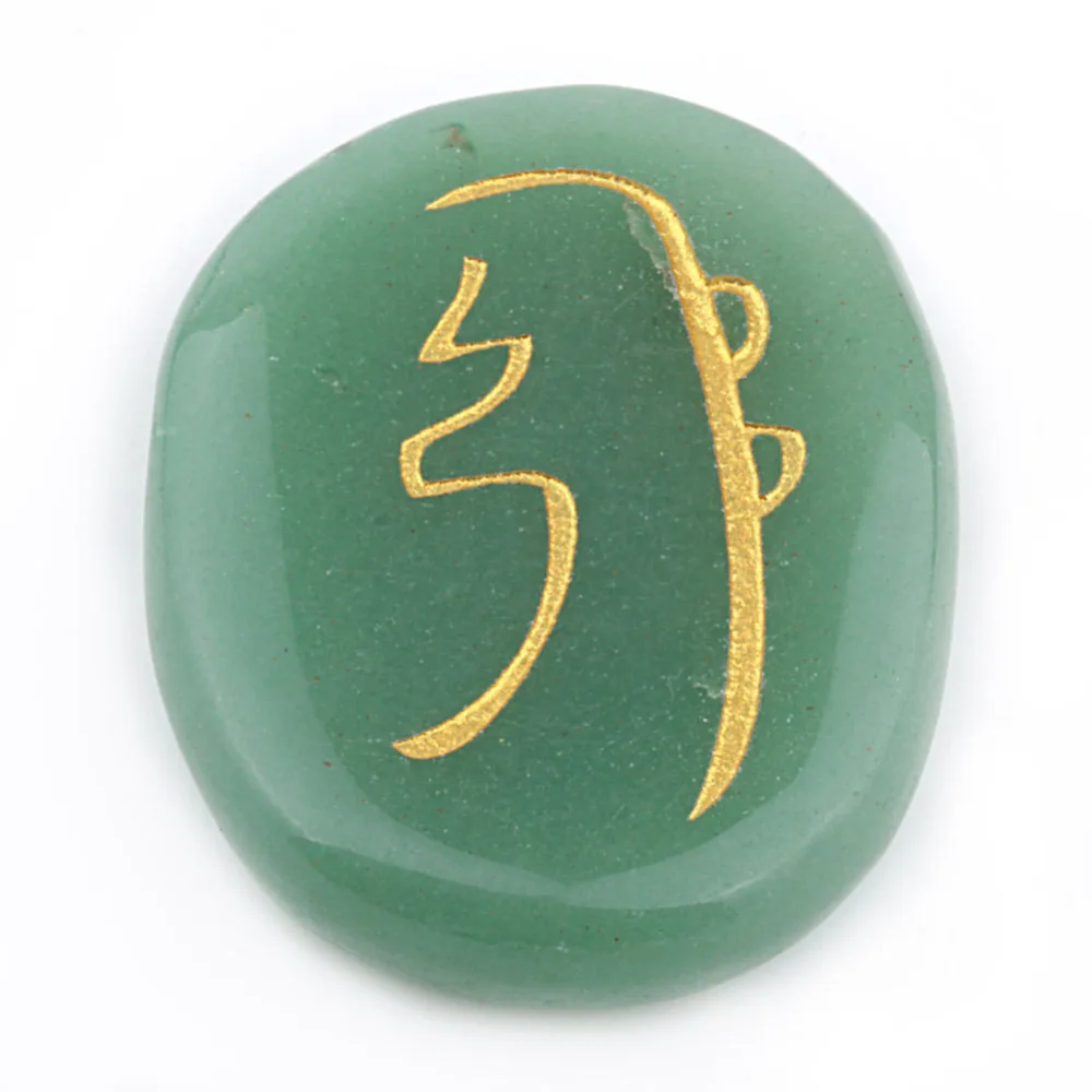 Натуральный зеленый авантюрин камень с гравировкой чакра Пальма Кристалл Рейки