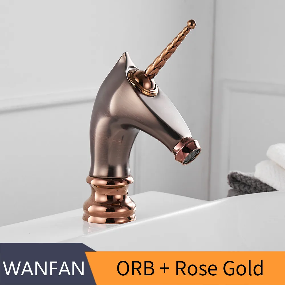 ORB And Rose Gold Смеситель для раковины, уникальный модный кран для ванной комнаты с лошадиной головкой, золотой Латунный бортике, одинарная длинная ручка, смеситель для туалета 855753 - Цвет: ORB And Rose Gold