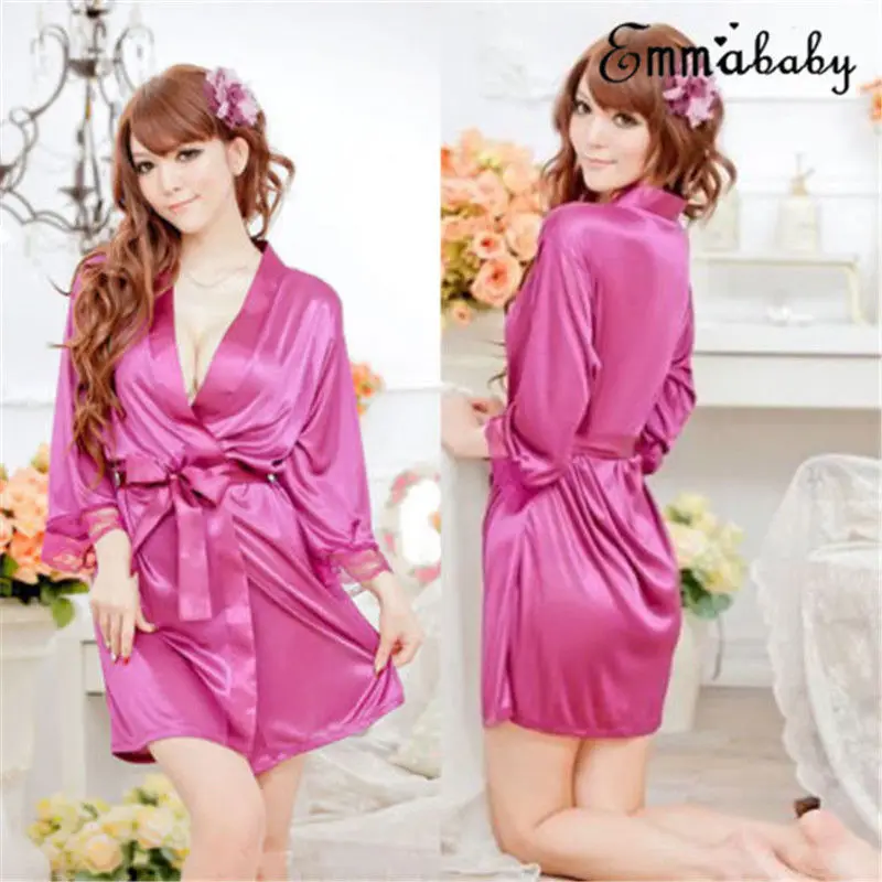 Горячая Распродажа солидный сексуальный женский Атласный халат с v образным