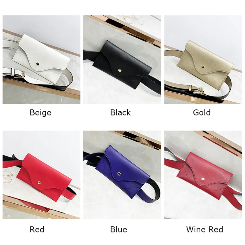 

BONAMIE Red Leather Fanny Pack Fashion Women Waist Belt Bag For Girl Female Adjustable Pu Waist Bag Small Flap Chest Bag